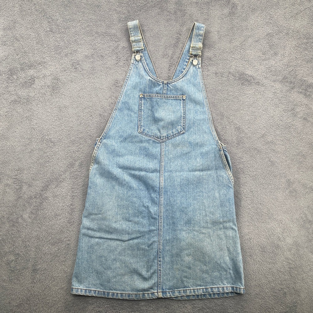 Topshop Moto Pinafore Dress Womens Size 4 Light Wash Blue Denim Overall Mini
